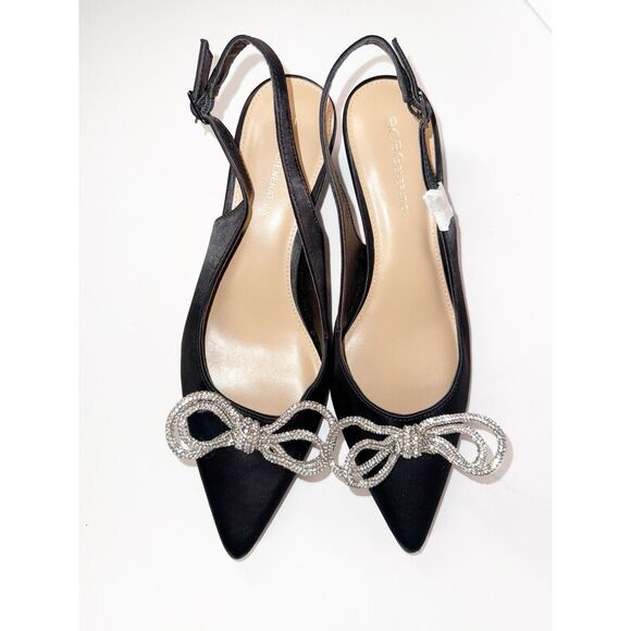 BCBGeneration Donna Pump Slingback Kitten Heel Rhinestone Bow Black Formal Sz 8 - Picture 15 of 16